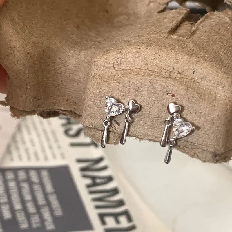 Alloy Heart Drop Rhinestone Earring