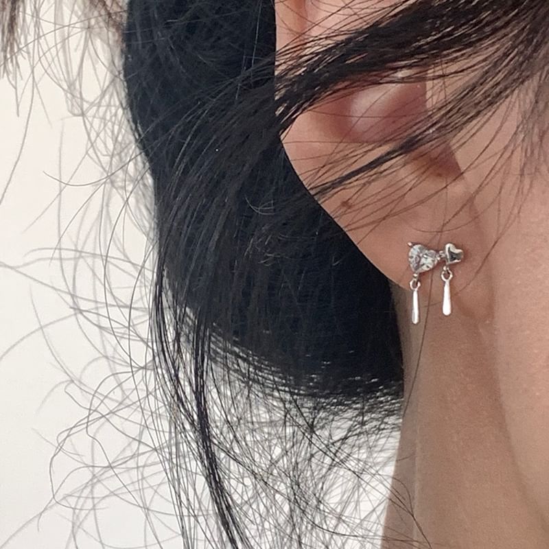 Alloy Heart Drop Rhinestone Earring