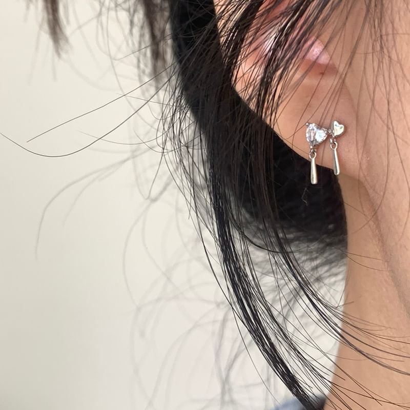 Alloy Heart Drop Rhinestone Earring