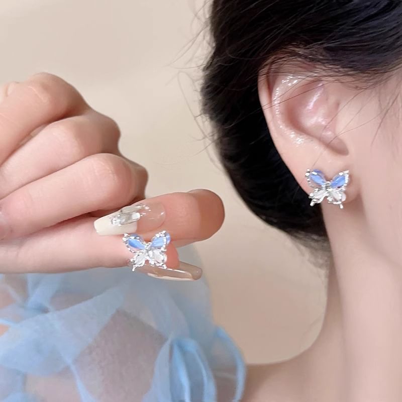 Butterfly Eye Stone Earring Faux Alloy Stud Cat