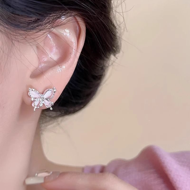 Butterfly Eye Stone Earring Faux Alloy Stud Cat