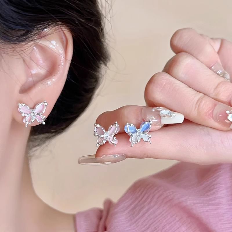Butterfly Eye Stone Earring Faux Alloy Stud Cat