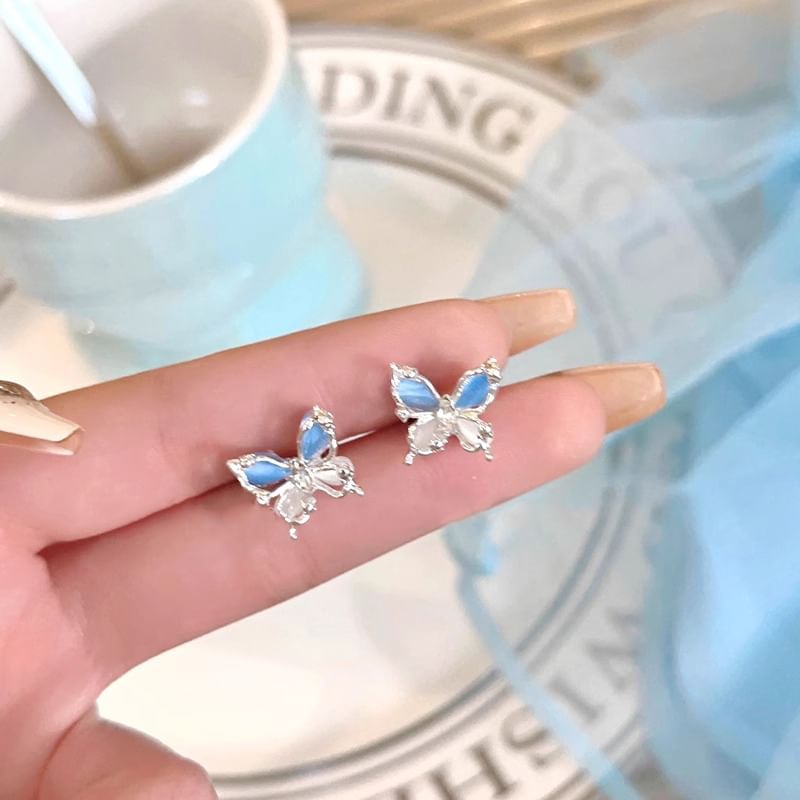 Butterfly Eye Stone Earring Faux Alloy Stud Cat
