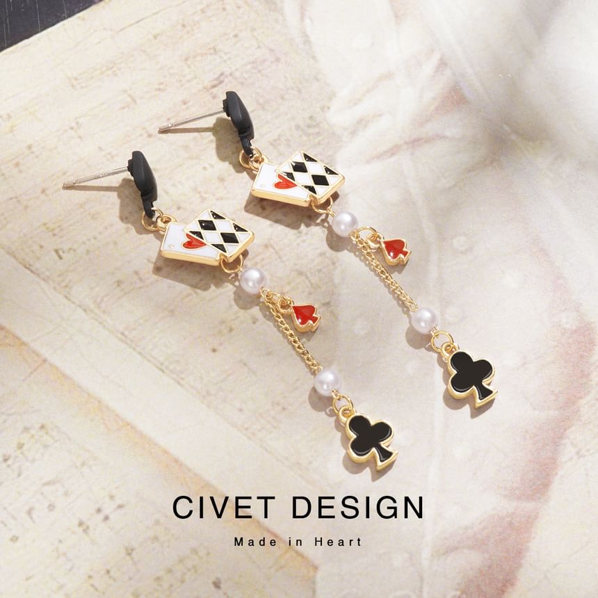 Ear Stud / Cuff Sterling Poker Earring Print Silver Card