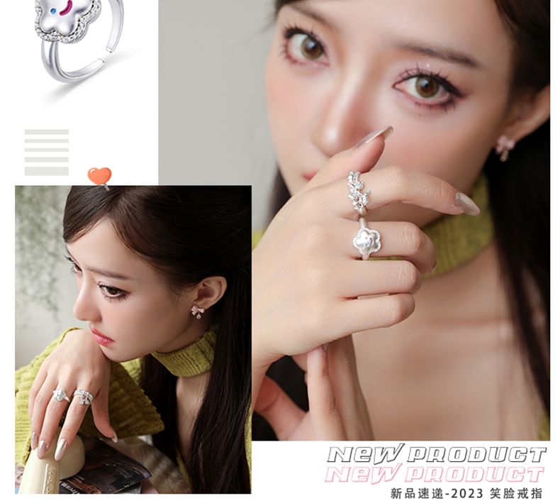 Open Flower Face Smiley Ring