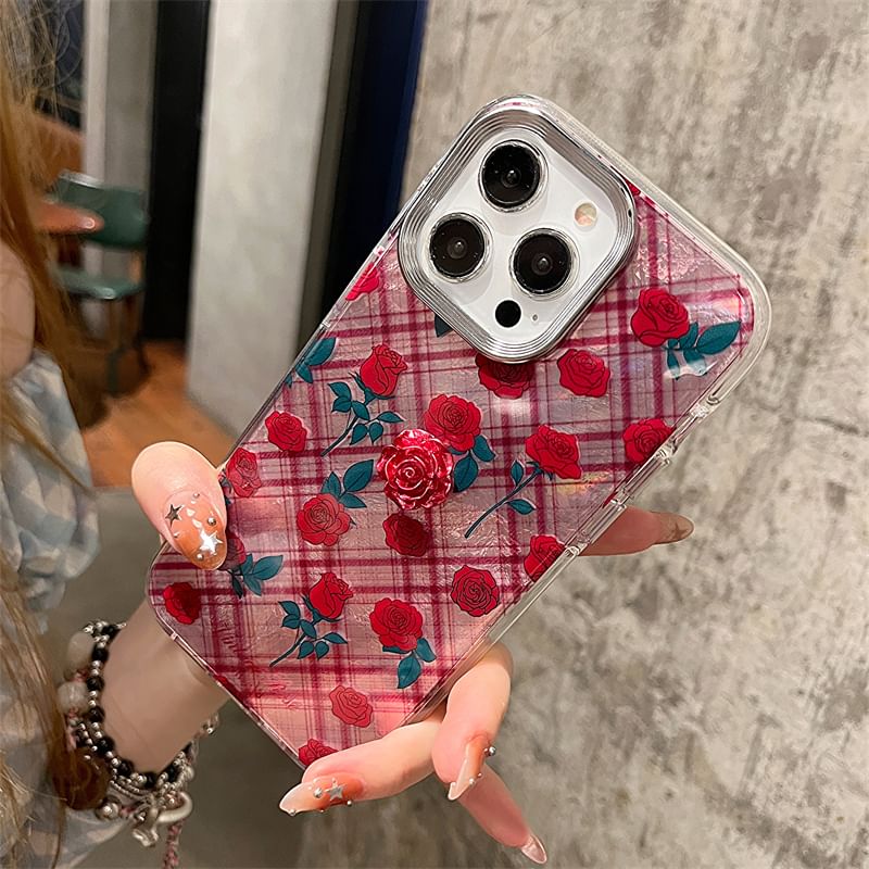 Rose Case / Adhesive Phone Set Plaid Decoration