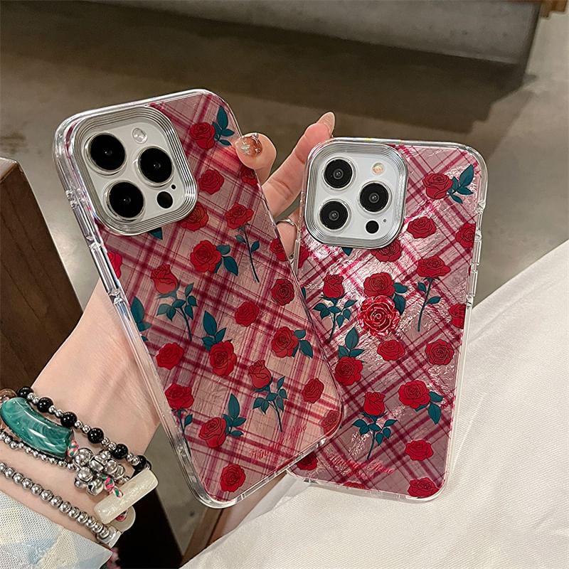 Rose Case / Adhesive Phone Set Plaid Decoration