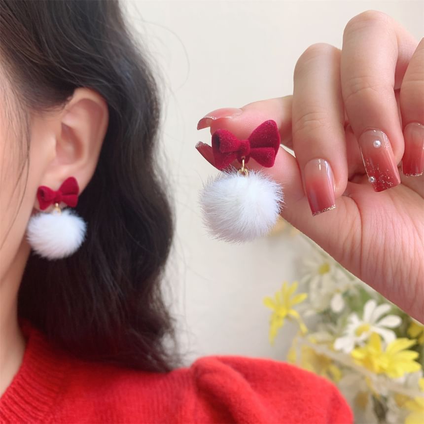 Earring Drop Pom Bow