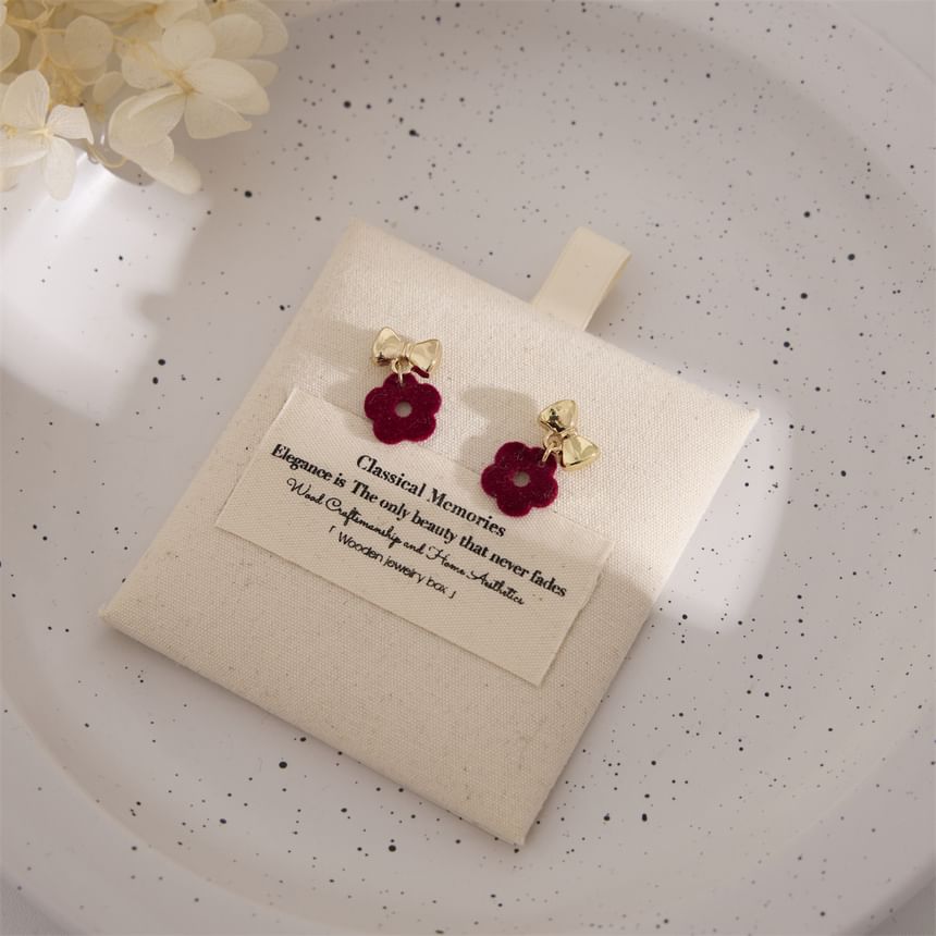 Earring Drop Bow Floral Clip-On /