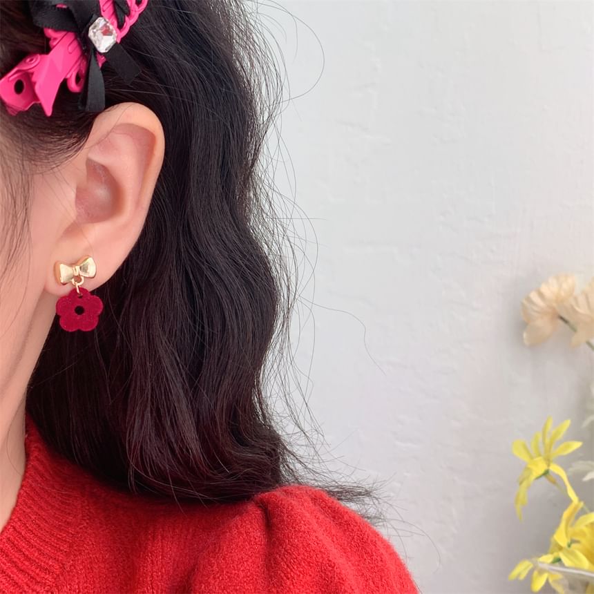 Earring Drop Bow Floral Clip-On /