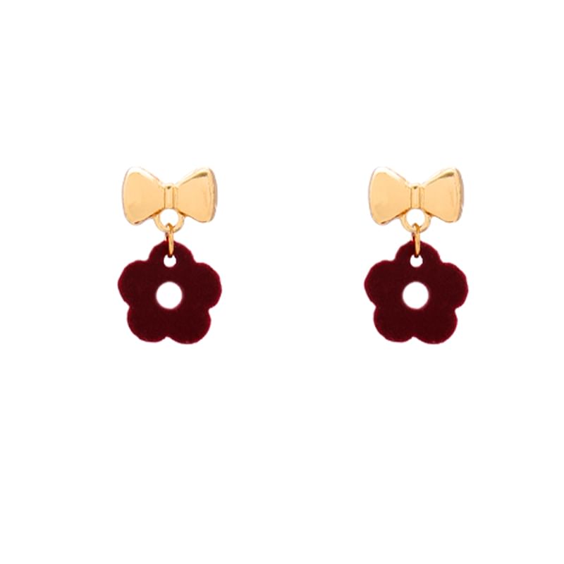 Earring Drop Bow Floral Clip-On /