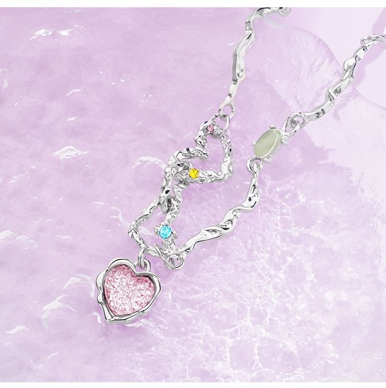 Rhinestone Strawberry Heart Necklace