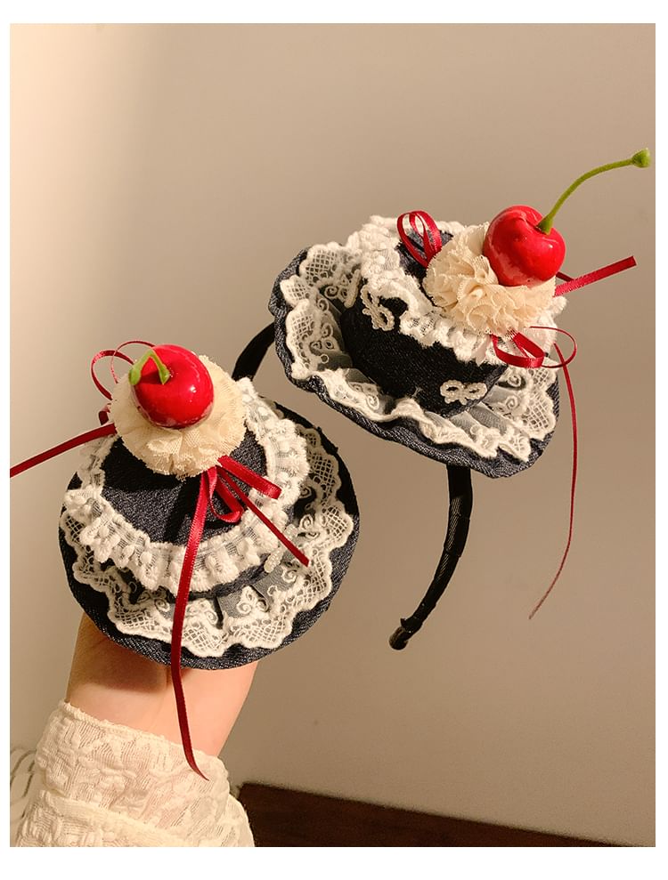 / Lace Hair Hat Headband Cherry Clip Trim