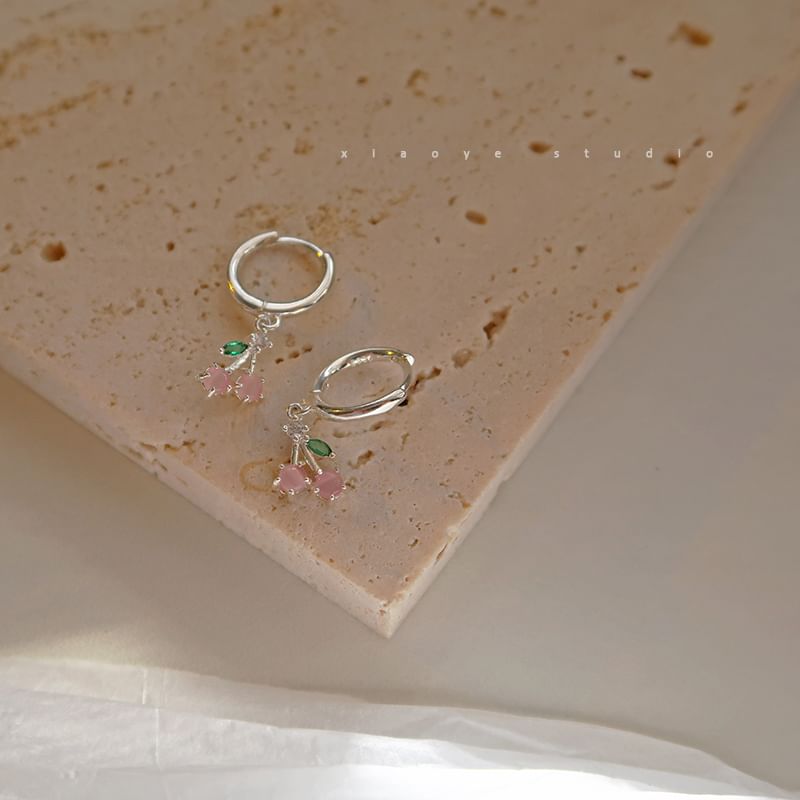 Hoop Cherry Earring 925 Rhinestone Silver Drop Sterling