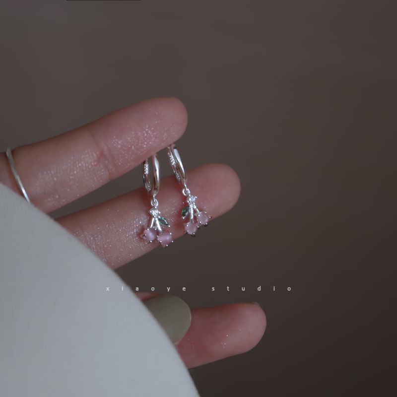 Hoop Cherry Earring 925 Rhinestone Silver Drop Sterling