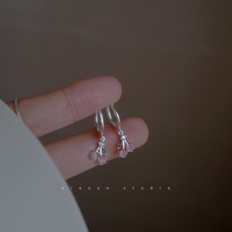 Hoop Cherry Earring 925 Rhinestone Silver Drop Sterling