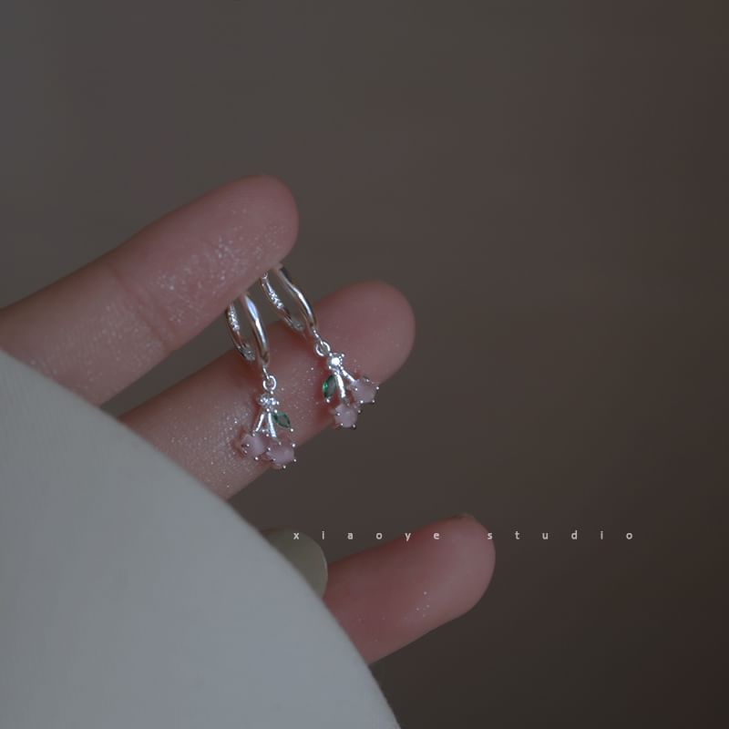 Hoop Cherry Earring 925 Rhinestone Silver Drop Sterling