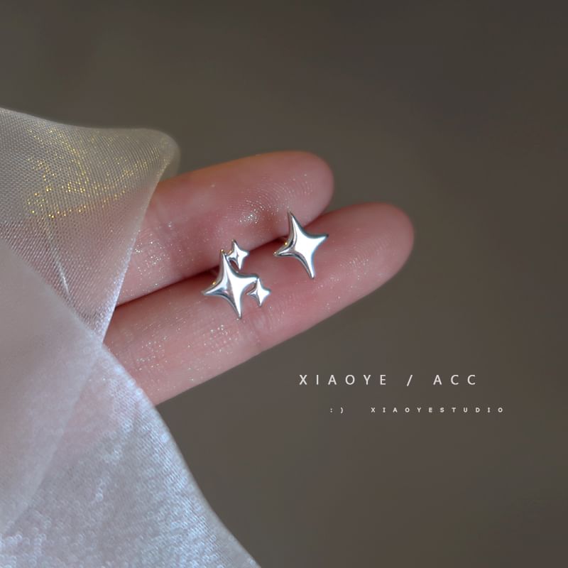 925 Earring Sterling Stud Silver Star Asymmetrical