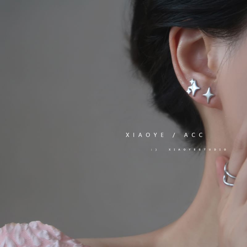 925 Earring Sterling Stud Silver Star Asymmetrical