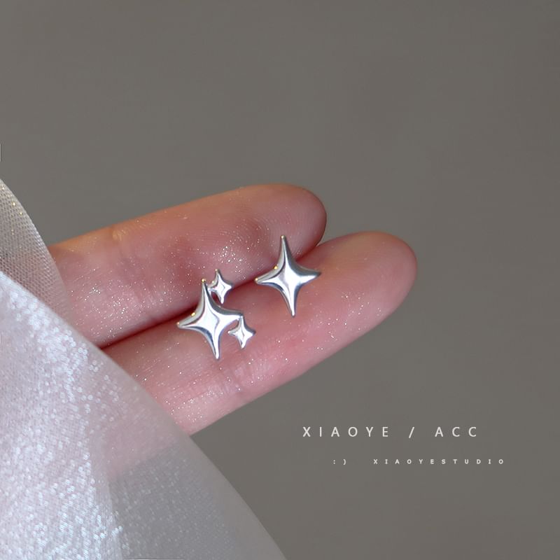 925 Earring Sterling Stud Silver Star Asymmetrical