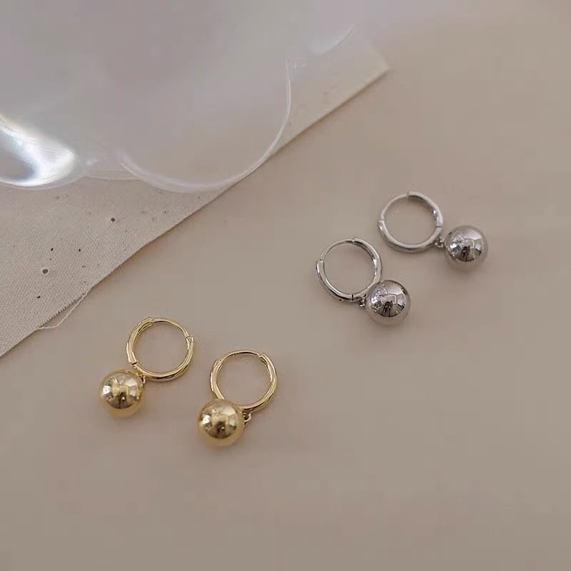 Drop Silver Huggie 925 Sterling Ball Earring