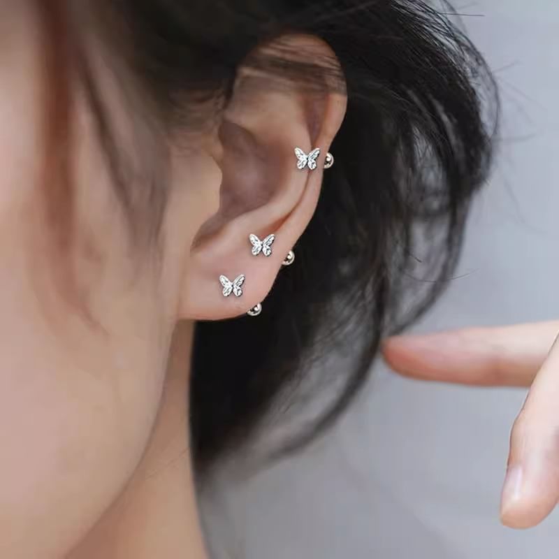 Butterfly Silver Earring Barbell Sterling 925