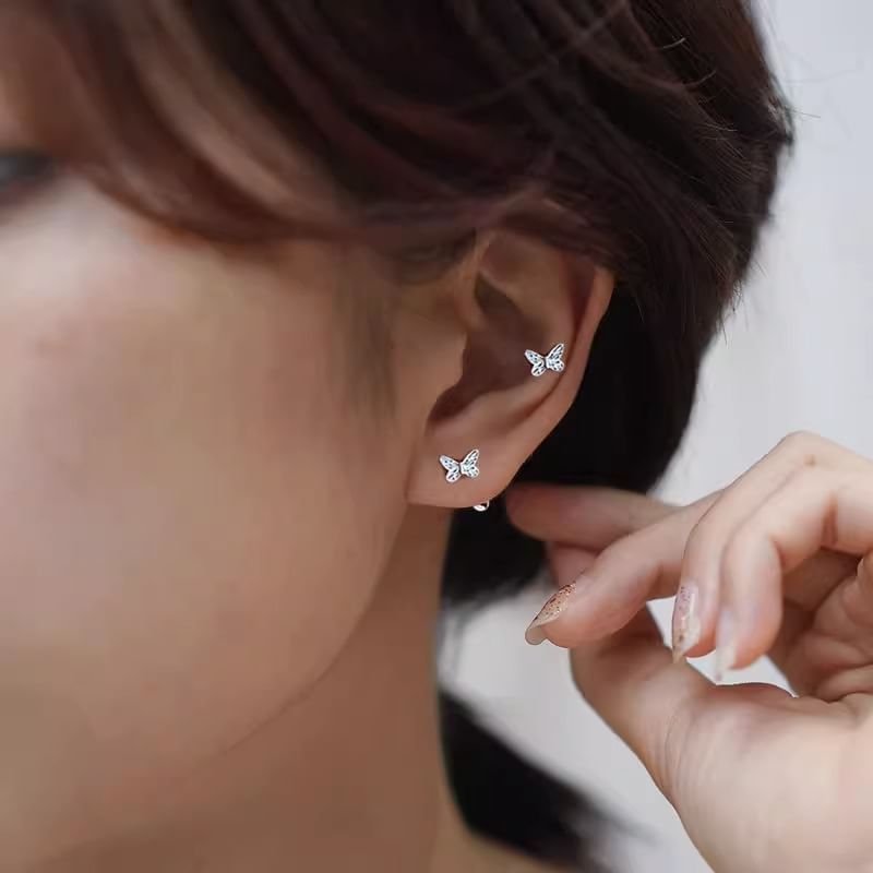 Butterfly Silver Earring Barbell Sterling 925