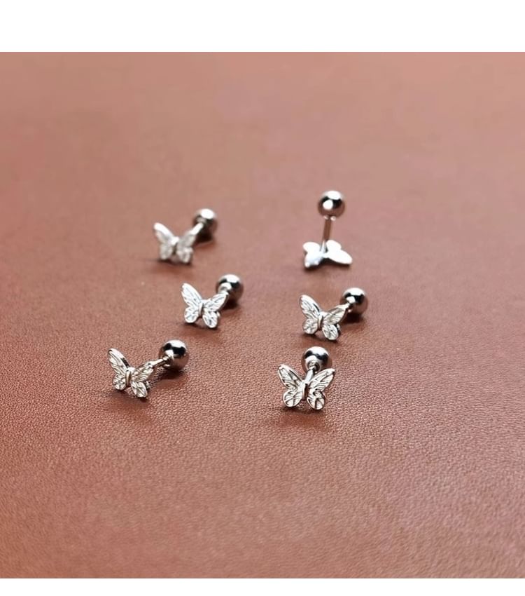 Butterfly Silver Earring Barbell Sterling 925