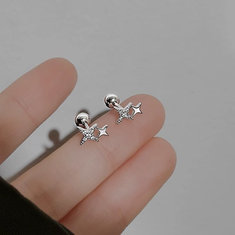 925 Sterling Rhinestone Earring Star Silver Barbell