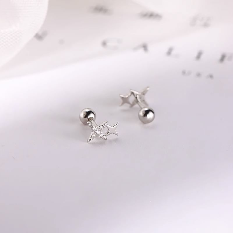 925 Sterling Rhinestone Earring Star Silver Barbell
