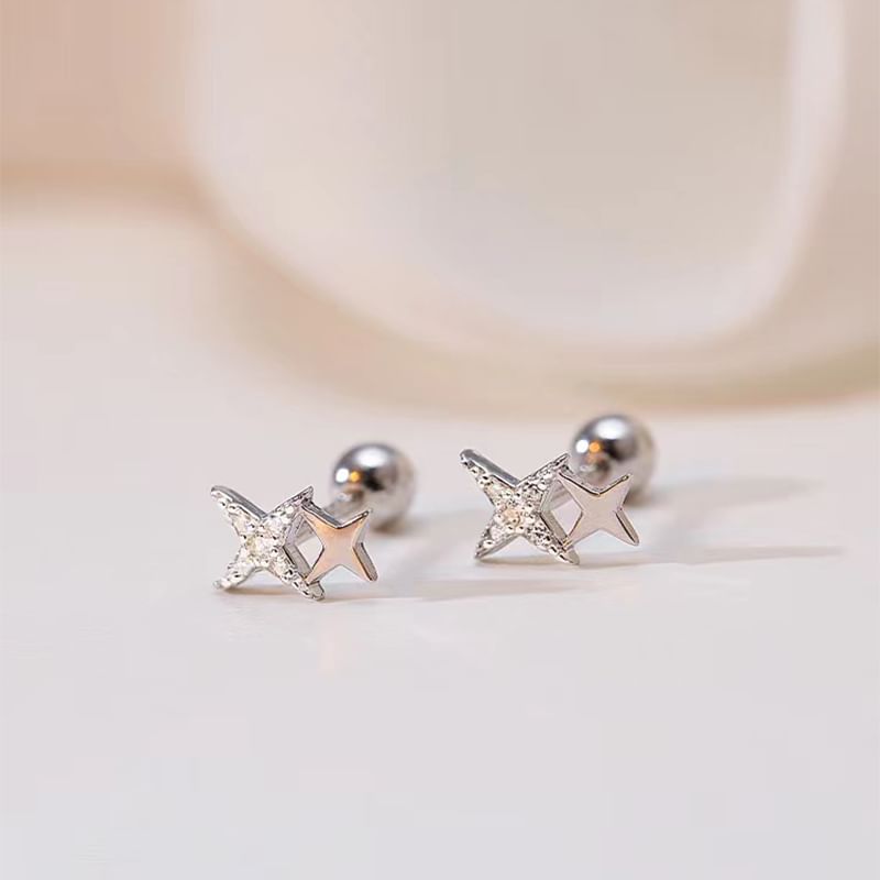 925 Sterling Rhinestone Earring Star Silver Barbell