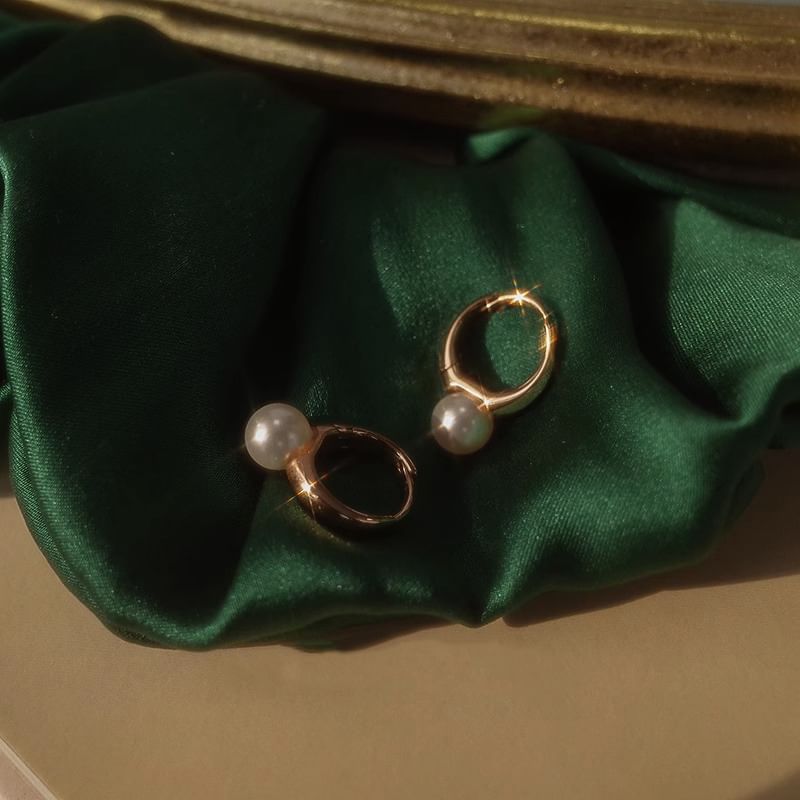 Pearl Hoop 925 Silver Faux Sterling Earring