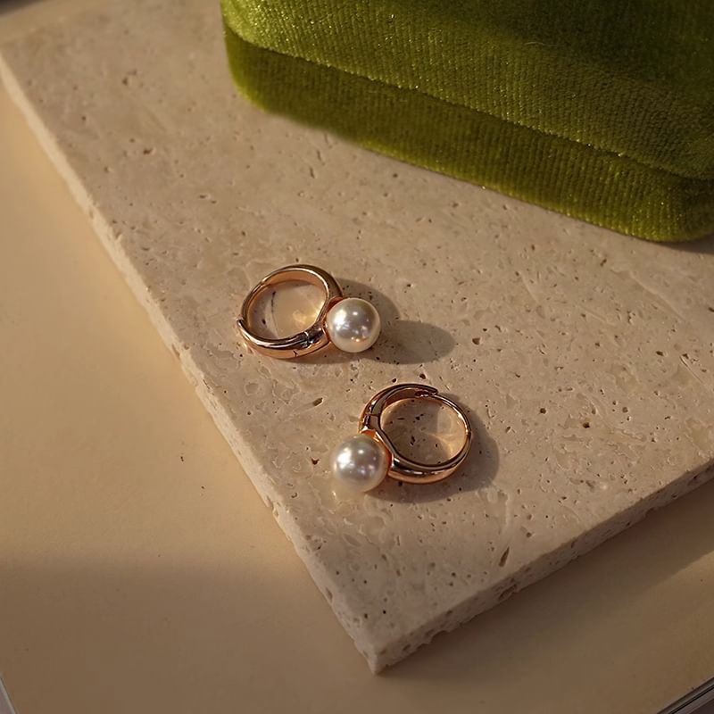 Pearl Hoop 925 Silver Faux Sterling Earring