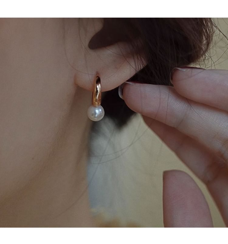 Pearl Hoop 925 Silver Faux Sterling Earring