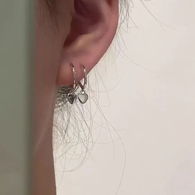 Silver Sterling Heart Earring Hoop 925 Drop