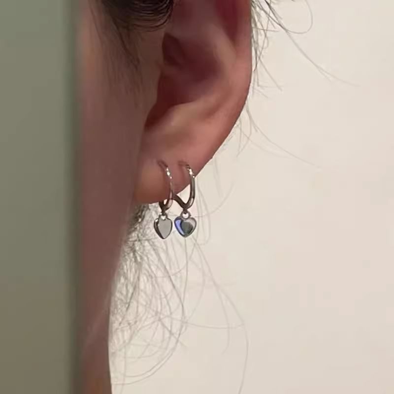 Silver Sterling Heart Earring Hoop 925 Drop
