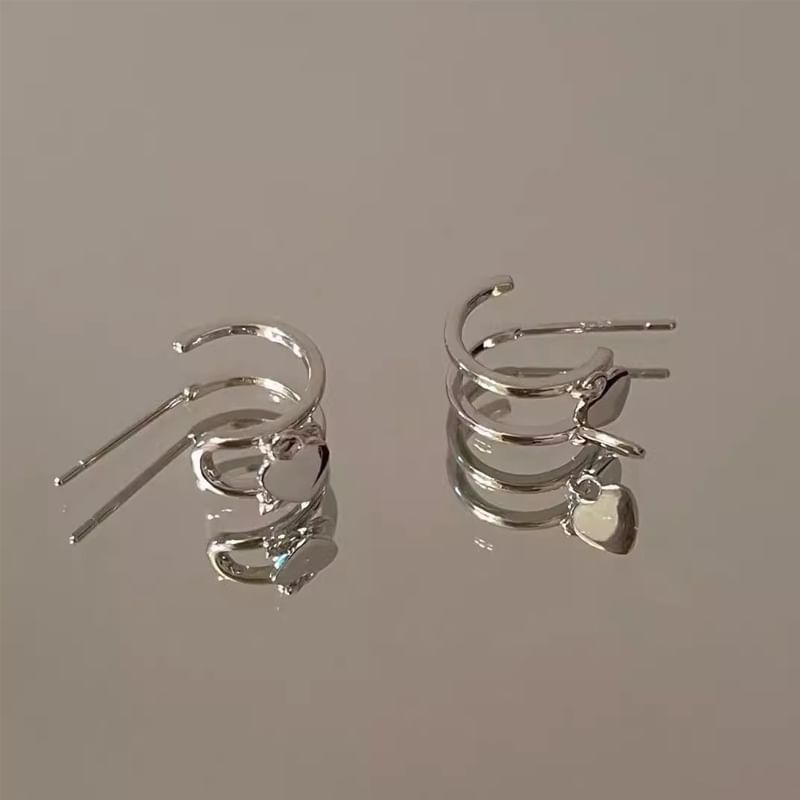 Silver Sterling Heart Earring Hoop 925 Drop