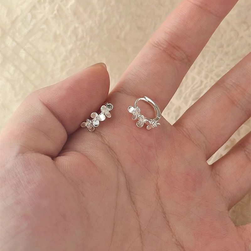 Sterling Floral Earring 925 Huggie Silver