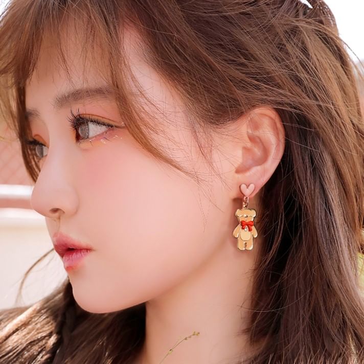 Bear Earring Drop Heart