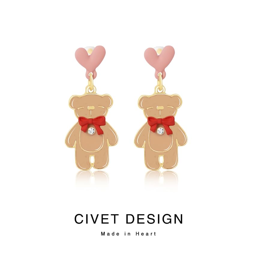 Bear Earring Drop Heart