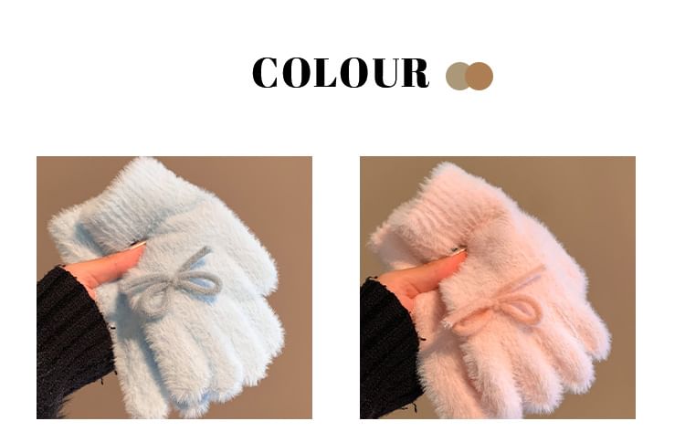 Bow Knit Fluffy Gloves