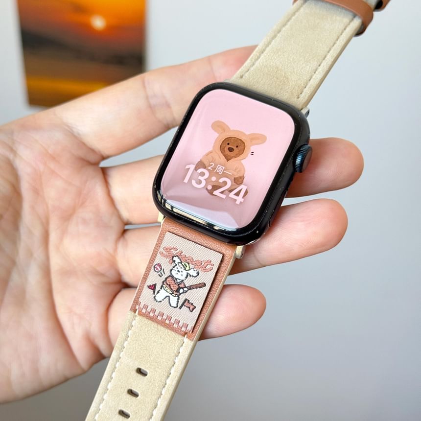Leather Animal Watch Band Genuine Apple Embroidered