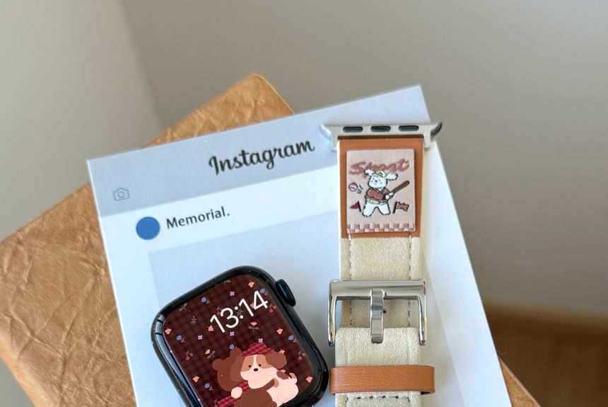 Leather Animal Watch Band Genuine Apple Embroidered