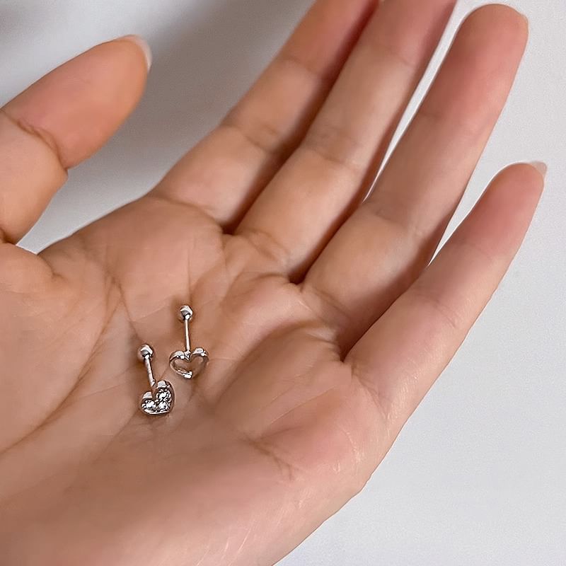 Alloy Asymmetrical Rhinestone Earring Barbell Heart