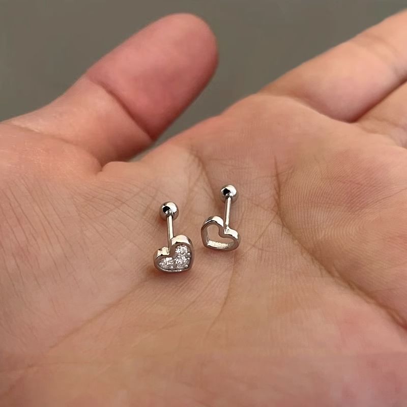 Alloy Asymmetrical Rhinestone Earring Barbell Heart