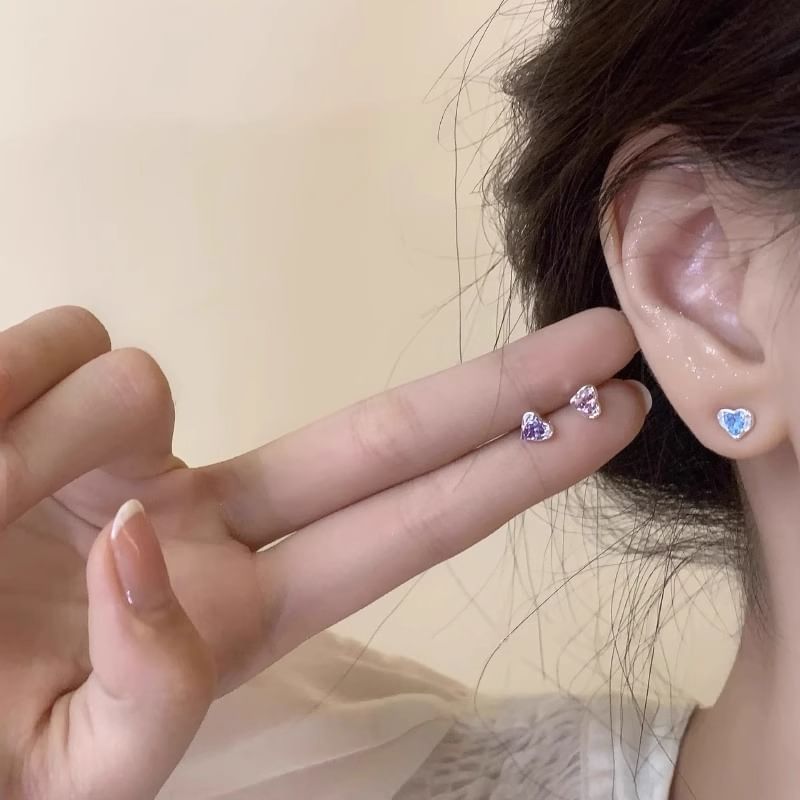 Stud Alloy Heart Earring Rhinestone