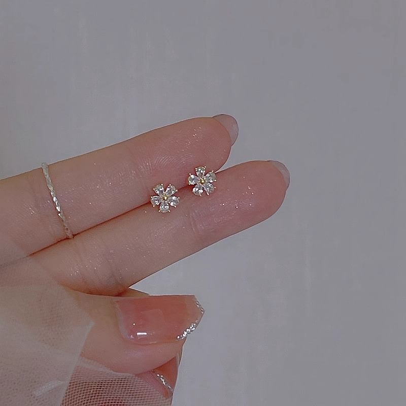 Floral Earring Stud Rhinestone Alloy