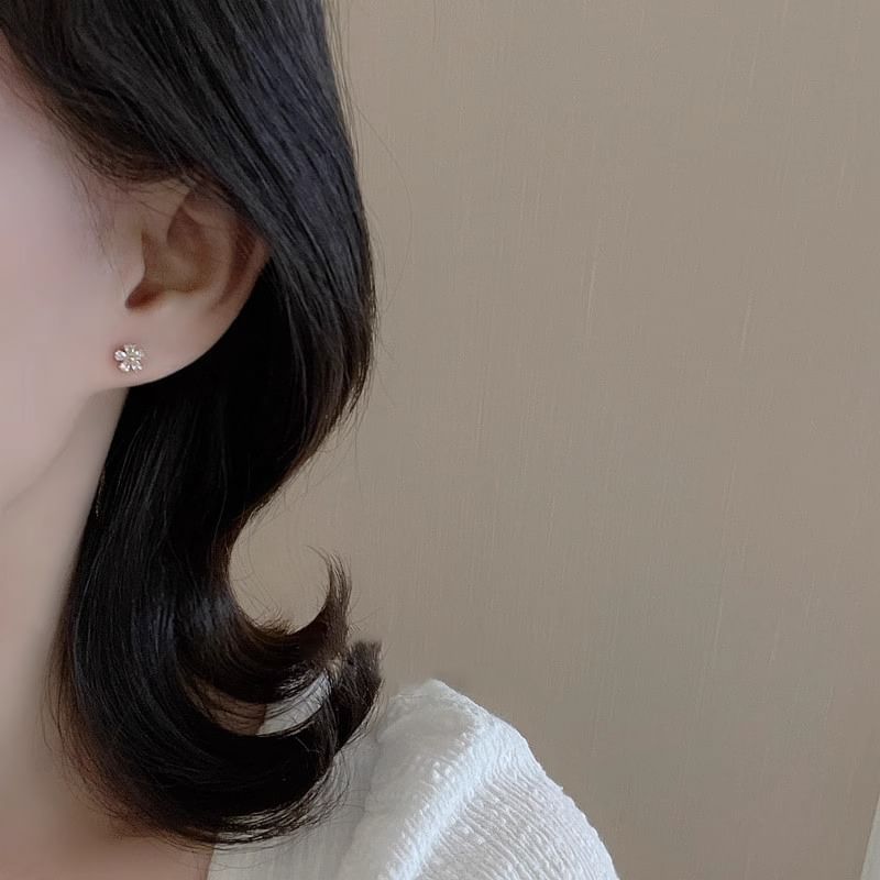 Floral Earring Stud Rhinestone Alloy
