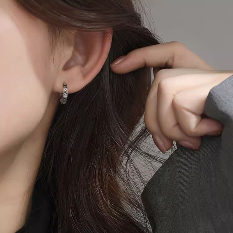 Earring Alloy Numeral Hoop Roman
