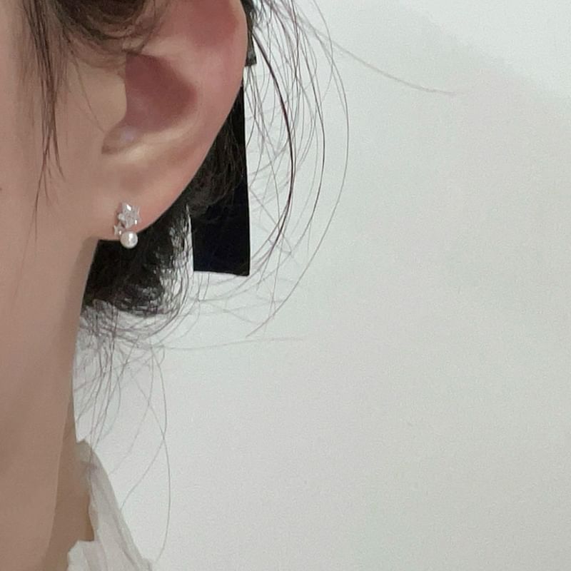 Faux Rhinestone Star Pearl Earring Drop Alloy